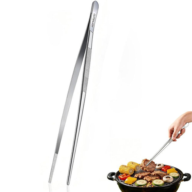CUTENJOY 12-Inch Kitchen Tweezers, 18/8 Stainless Steel Metal Fine Tweezers Tongs, Professional Cooking Long Tweezers for Cooking, Chef, Serving Food, Grill, BBQ