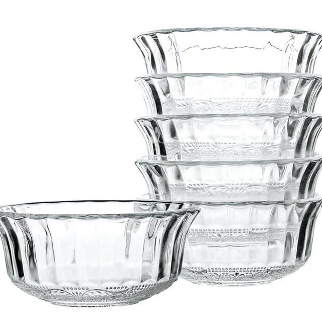 HillSpring Small Glass Bowls for Dessert, Snack, Fruit, or Nuts, 4.5" Textured Bowls Set for Kitchen Prep, 9.5 ounce Capacity Dip Bowls, Portion Control Bowls, Set of 6
