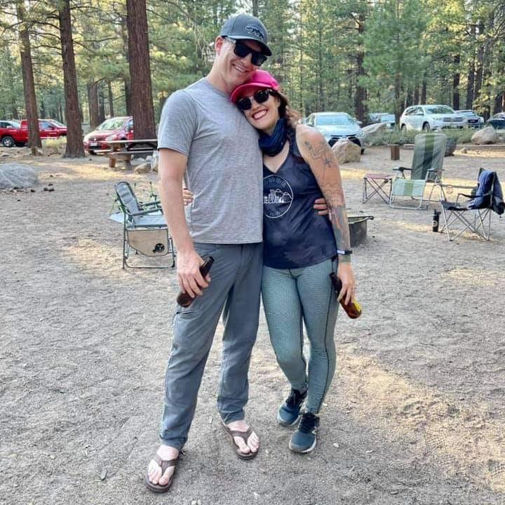 Enjoying a celebratory beer with our fellow hiker trash fam!