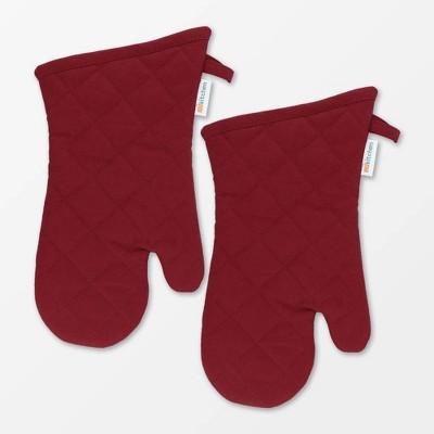 Set of 2 Cotton Herringbone Mitt Red - MU Kitchen