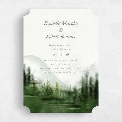 Green Ticket Wedding Invitation - Grove Portrait