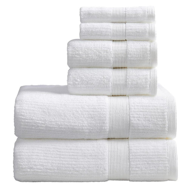 Springtree Home White Bath Towels Set of 6 | Ribbed Textured | 100% Combed Cotton | Absorbent Quick-Dry Towels for Bathroom | Oeko-TEX® Standard 100 Cotton | Mauro Collection - Bright White