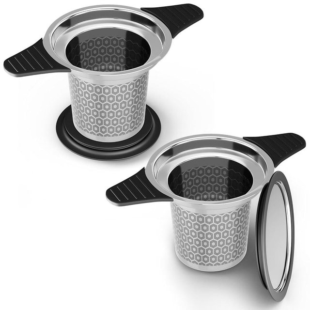 Reinmoson 2 Pack Large Tea Strainers for Loose Tea Single Cup, 304 Stainless Steel and Food Grade Silicone Extra Fine Mesh Tea Infusers for Loose Tea, Tea Strainers & Filters for Loose Leaf Tea