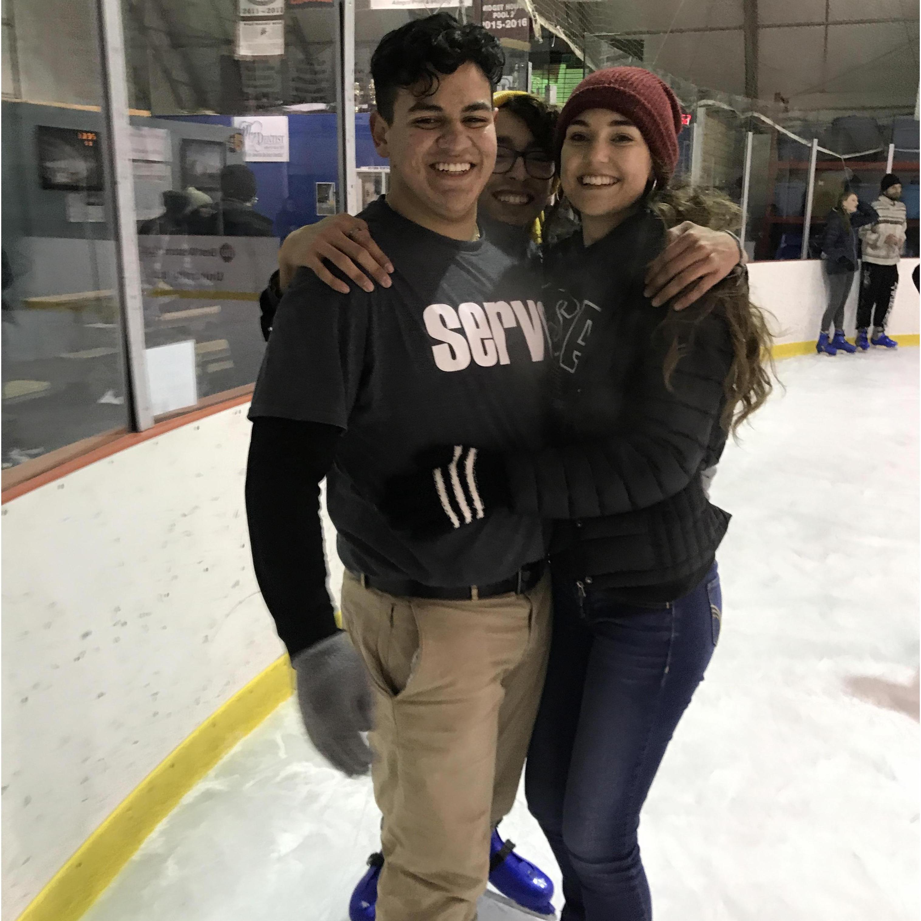 Rod's first-time ice skating. He did his best. (Stone in the back)