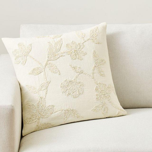 Blossom Shimmer Pillow Cover, Ivory, 20"