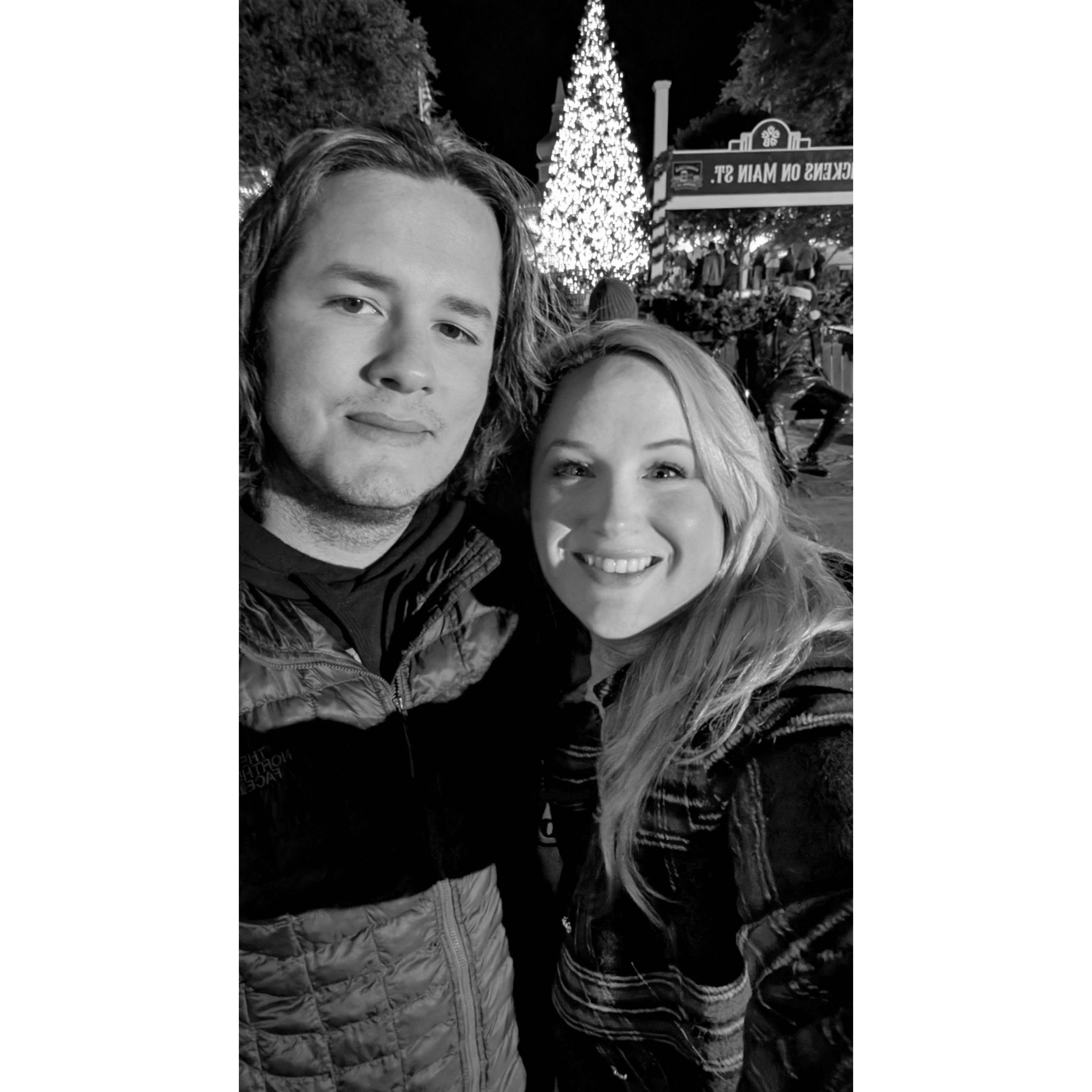 Second Christmas together - he knows the drill. Christmas tree selfie time.