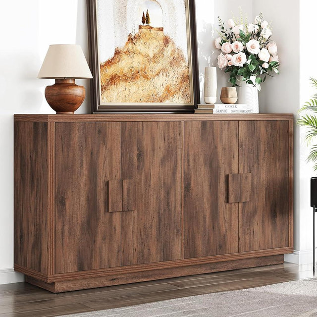 ONBRILL Buffet Cabinet with Storage, 63" Sideboard Cabinet with 4 Doors & Shelves, Wooden Kitchen Coffee Bar Cabinet Credenza Storage Cabinet for Living Room, Hallway (63" Wide)