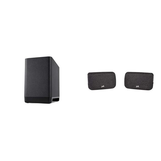 Polk React 7'' Wireless Subwoofer - Designed to Add Deep & Polk SR2 Wireless Surround Sound Speakers for Select Polk React and Polk Magnifi Sound Bars - Immersive Surround Sound, Easy Set Up