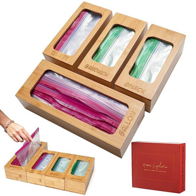Home Euphoria Bamboo Bag Organizer for Drawer - Plastic Bag Organizer for Drawer, Kitchen Drawer Organizer, Storage Bag Organizer, Drawer Baggie Organizer, Organizer Box for Drawer