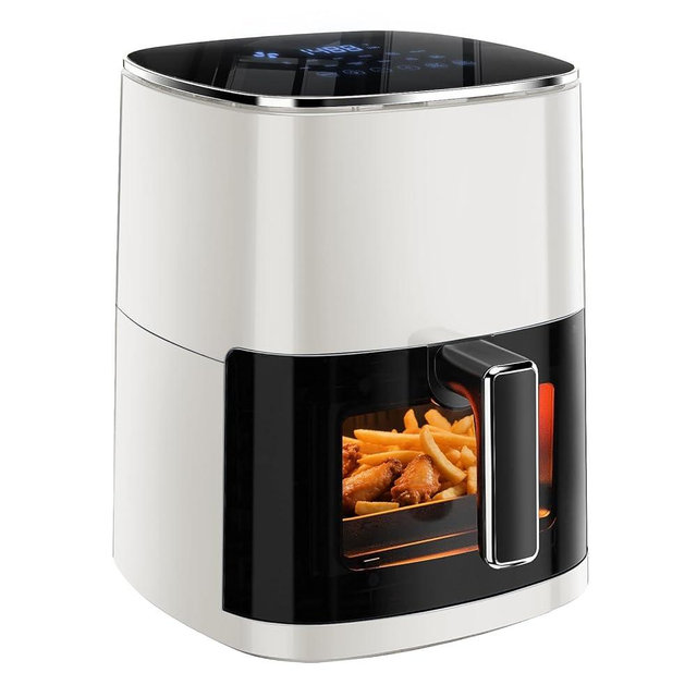 Simple Deluxe 12-in-1 Air Fryer 6.34 Qt, Digital Preset Airfryer with Visible Window, Nonstick and Dishwasher-Safe Basket, Air Fry, Roast, Bake, Dehydrate, Fries, 1700W, Beige