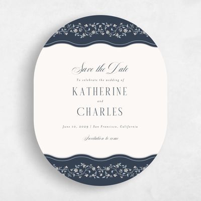 Blue Oval Wedding Save the Date - Siofra Portrait