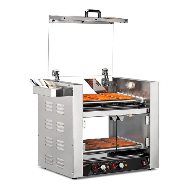 ROVSUN Hot Dog Roller 2 Tier ETL Certified, 7 Rollers 36 Hot Dog Machine Roller Grill Cooker w/Dual Temp Control, Cover, Warm Light & Drip Tray for Party Home Commercial 2100W