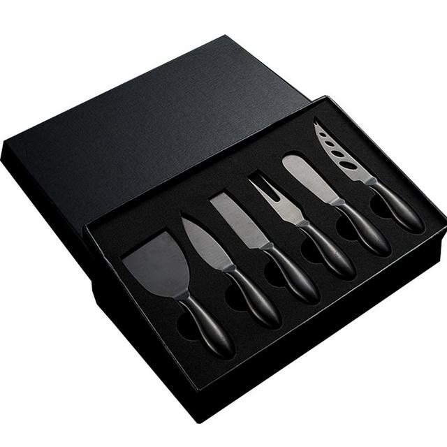 Premium 6-Piece cheese knife Stainless Steel Cheese Knife Collection with Cheese Fork Slicer and Cheese Cutters Cheese Tool Collection Great Gift (Black)