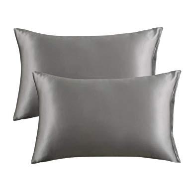 Bedsure Satin Pillowcase for Hair and Skin, 2-Pack - Queen Size (20x30 inches) Pillow Cases - Satin Pillow Covers with Envelope Closure, Dark Grey