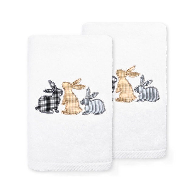 Linum Home Bunny Row Embroidered Luxury 100% Turkish Cotton Hand Towel Set, 30" x 16"