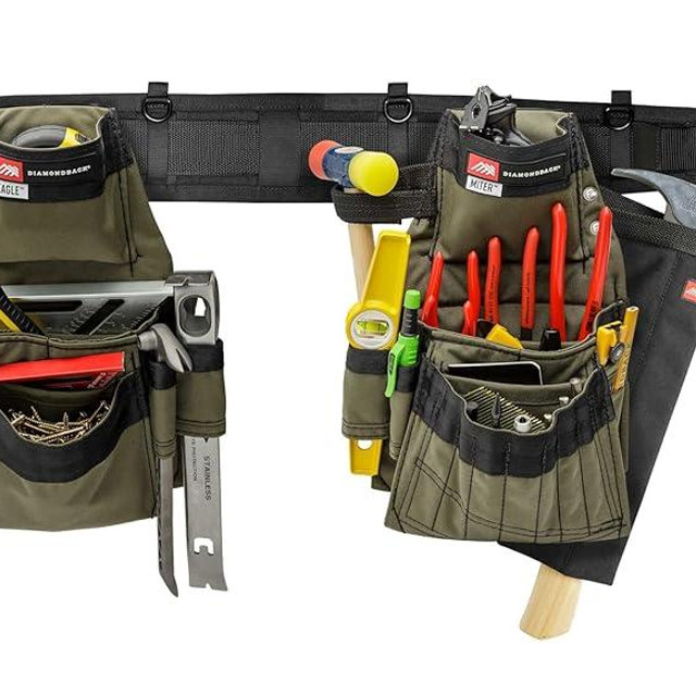 Diamondback Artisan Toolbelt System - Complete with 1 Padded Work Belt, 2 Tool Belt Pouches & 1 Hammer Holster - Versatile Right-Handed Remodeler,Carpenter,Framer,Electrician Tool Belt (Ranger Green)