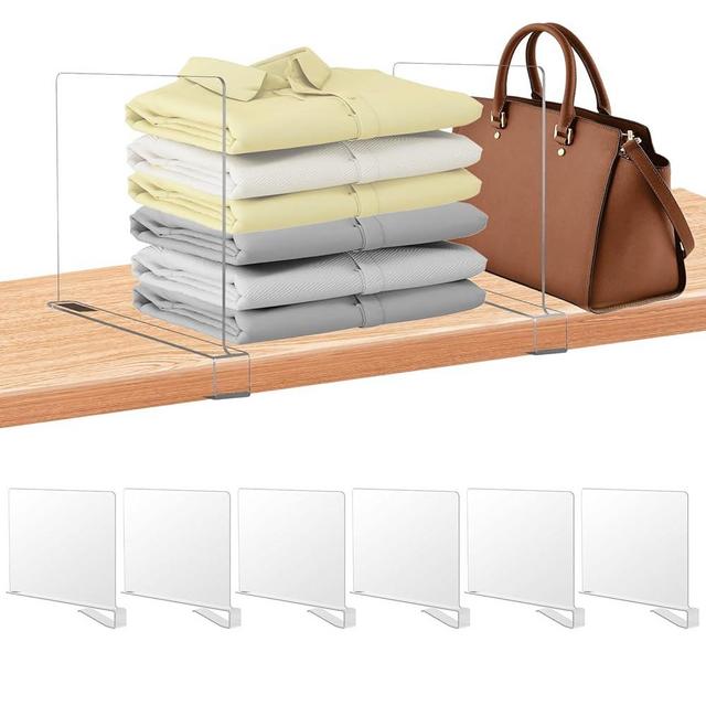 xydstay 6 Pack Clear Acrylic Shelf Dividers for Closet Organization, Purse Organizers for Closet, Clothing Dividers, Handbag Organizers for Shelves in Bedroom and Office