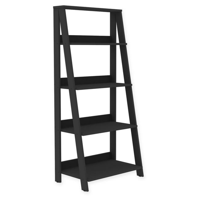 Forest Gate 55" Modern Wood Ladder Bookshelf in Black