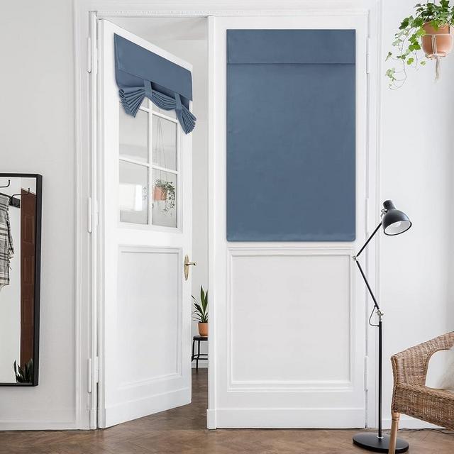HOMEIDEAS French Door Curtains, Privacy Door Window Curtains, 26 X 40 Inch Blackout French Door Shades for Glass Door, Thermal Insulated Tie Up Shades Door Window Coverings, 1 Panel, Stone Blue