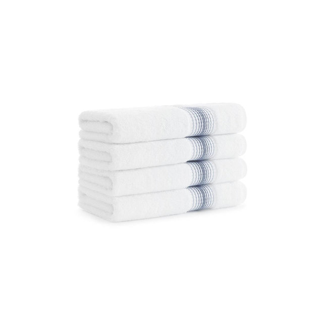 Aston and Arden White Turkish Luxury Striped Hand Towels for Bathroom 600 GSM, 18x32 in., 4-Pack , Super Soft Absorbent Hand Towels