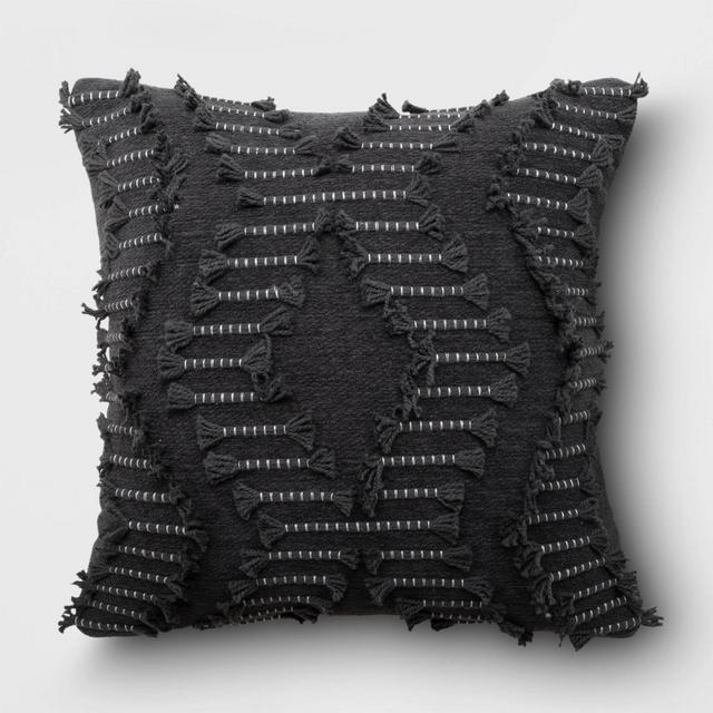 Chenille Diamond Patterned Square Throw Pillow Charcoal - Threshold™
