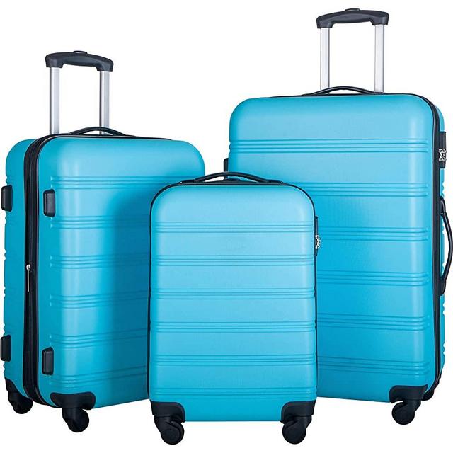 Merax Luggage Sets 3 Piece Suitcase Set 20/24/28,Carry on Luggage Airline Approved,Hard Case with Spinner Wheels,Sky Blue