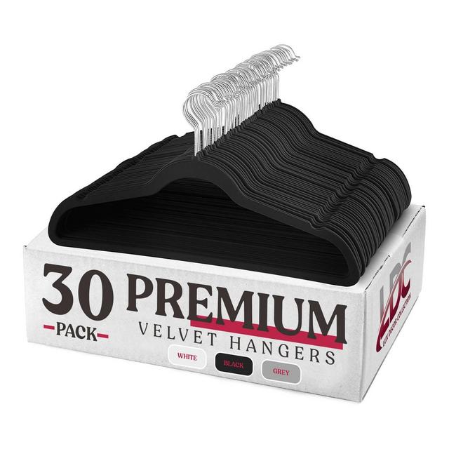 30-Pack Velvet Hangers Space Saving Clothes Hangers with Rotatable Metal Hook & Notches - Black