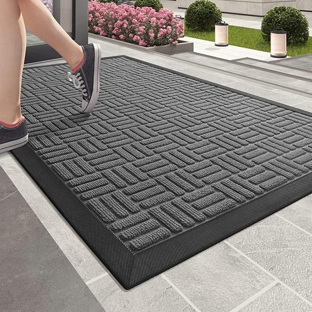 Color G Outdoor Door Mat Front Door Mats Outdoor, 24”x48” Doormat Outdoor Entrance, Non Slip Low Profile Waterproof Entryway Rug Mats for Outside Entry High Traffic Areas, Grey