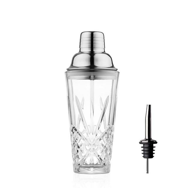 Fioance Glass Cocktail Shaker, 15oz Cutting Design - Exquisite Martini Shaker for Elevated Mixology. Perfect for Crafting Artisan Cocktails, Martinis. (Set of 1x15oz Shaker & 1x Metalic Black Pourer)