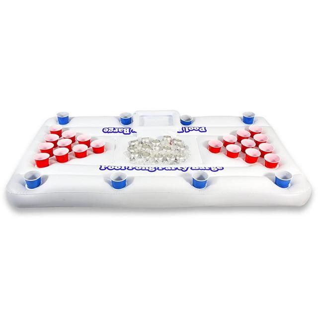 GoPong Original Pool Party Barge Floating Beer Pong Table with Cooler, White, 6-Feet