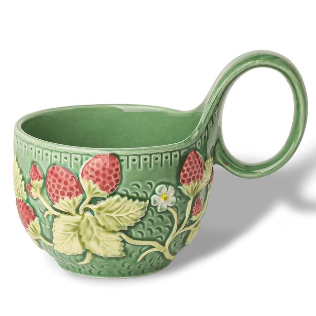 silesia Handmade Ceramic Soup Bowl with Loop Handle, Hand-Painted Coffee Mug,13 oz Cereal Cup for Milk,Oatmeal, or Cocoa, Dishwasher & Microwave Safe (Strawberry)