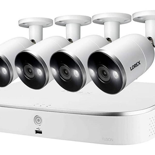 Lorex 4K IP Wired NVR Security Camera System, Ultra HD IP Cameras with Smart Deterrence, Motion Detection Video Surveillance, 3TB 8 Channel NVR, 4 Cameras