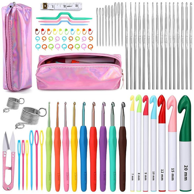 Yizzvb 87 Pcs Crochet Hooks Set, Aluminum Crochet Hooks, Large Crochet, Ergonomic Crochet Needles and Stitch Markers, Crochet Needle Kit with Case for Sewing DIY Craft, Extra Long  Knitting Needles