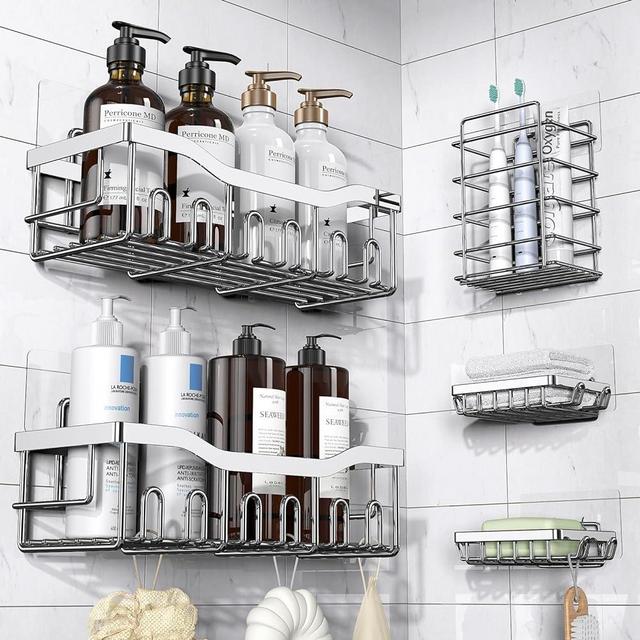 EUDELE Shower Caddy 5 Pack,Adhesive Shower Organizer for Bathroom Storage&Home Decor&Kitchen,No Drilling,Large Capacity,Rustproof Stainless Steel Bathroom Organizer,Shower Shelves for Inside Shower