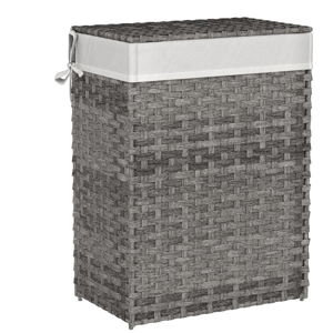 SONGMICS Laundry Hamper with Lid, 23.8 Gallon (90 L) Synthetic Rattan Clothes Laundry Basket with Lid and Handles, Foldable, Removable Liner, Dove Gray ULCB51WG