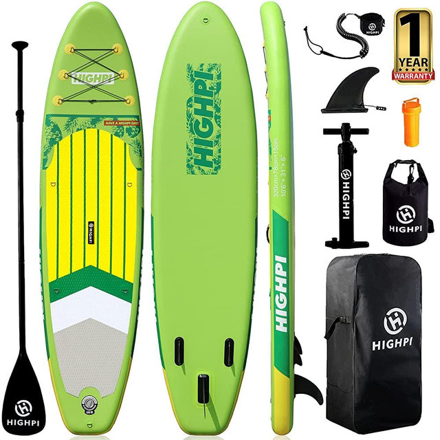 Highpi Inflatable Stand Up Paddle Board 10'6''/11' Premium SUP W Accessories & Backpack, Wide Stance, Surf Control, Non-Slip Deck, Leash, Paddle and Pump, Standing Boat for Youth & Adult