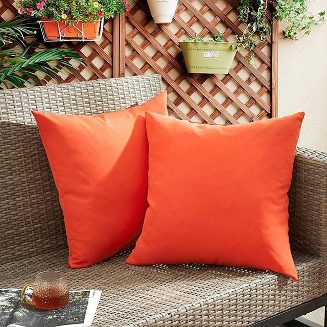 puredown® Outdoor Waterproof Throw Pillows, 16 x 16 Inch Feathers and Down Filled Decorative Square Pillows for Garden Patio Bench, Pack of 2, Orange