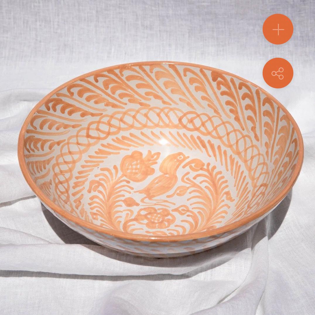 Large bowl with hand painted designs- peach