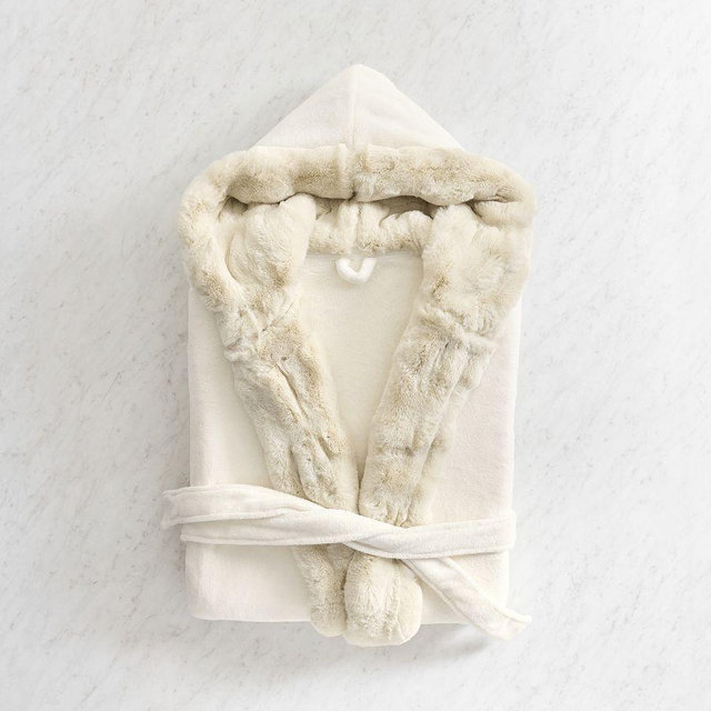 Ruched Faux Fur Robe, Ivory, Medium