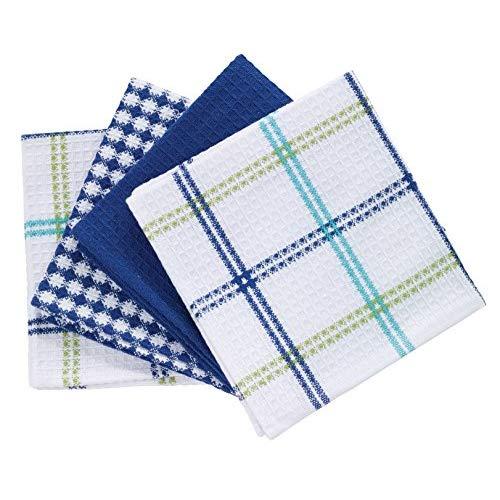 T-fal Textiles Cotton Flat Waffle Dish Cloth, Highly Absorbent, Machine Washable, 12" x 13", Cool, 4-Pack