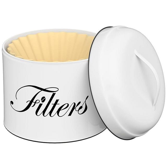 Coffee Filter Holder, APOIMNA White Basket Coffee Filter Holder Storage, Round Coffee Filter Dispenser Coffee Filter Container for Counter, Coffee Bar Accessories Decor(White)