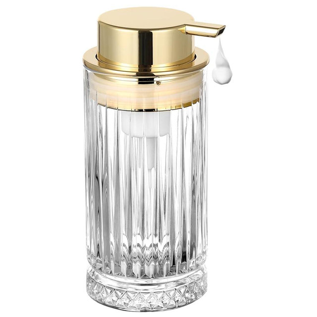 LEICURACE Glass Foam Soap Dispenser, Refillable Foaming Dispenser with Gold Pump, Foam Hand Soap Dispenser for Bathroom Kitchen, Home Decor （Foam Type/Clear）
