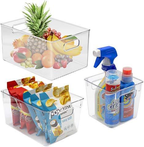 Sorbus Plastic Storage Bins Clear Pantry Organizer Box Bin Containers for Organizing Kitchen Fridge, Food, Snack Pantry Cabinet, Fruit, Vegetables, Bathroom Supplies, (3-Piece Variety Pack)