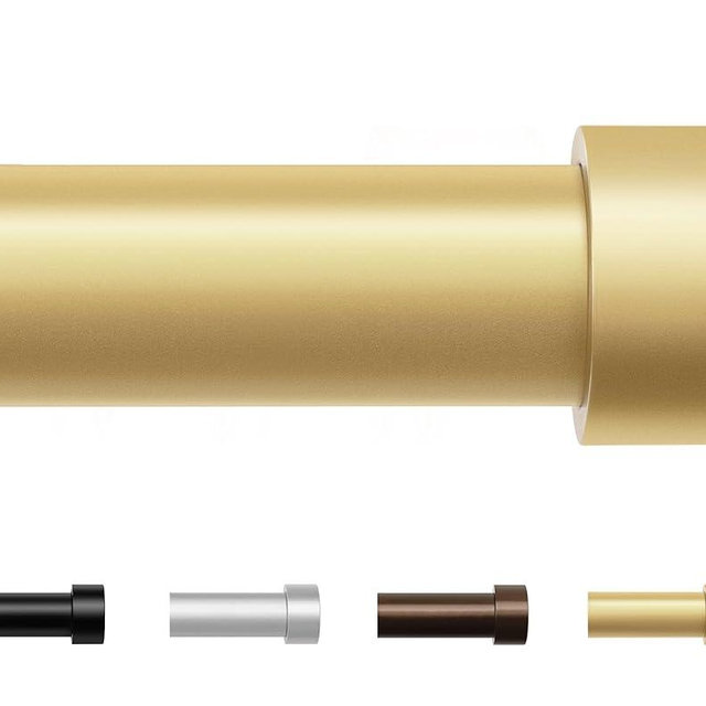 KAMANINA Gold Curtain Rod 32 to 58 Inch (2.6-4.8 Feet), 1 Inch Heavy Duty Curtain Rods for Windows, Modern Adjustable Drapery Rods with End Cap (32"-58")