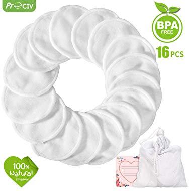 Organic Cotton Rounds Reusable Eye Makeup Remover Pads, 16 Pack Premium ECO Natural Bamboo Cotton Pads Wipe Face Halo Makeup Facial Cleansing Toner Pads w/Laundry Bag