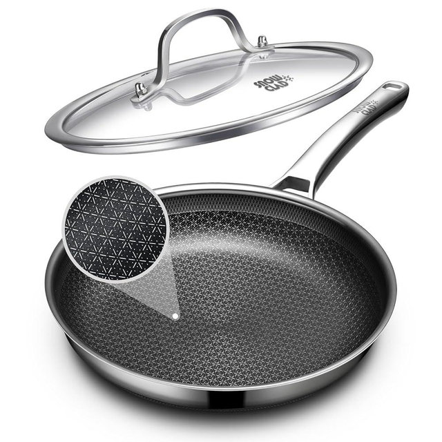 OATOFP Non Stick Frying Pans with lid, 12 inch Hybrid Frying Pans Nonstick,non stick Stainless Steel Skillets, Dishwasher and Oven-Safe Chef Pan, Induction Compatible Cooking Pan, PFOA Free Cookware