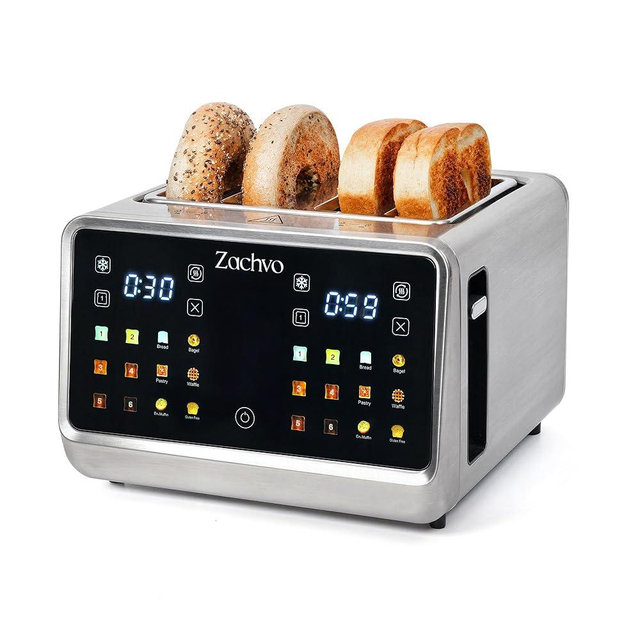 4 Slice Smart Toaster with Touchscreen, 1.5" Extra Wide Slots for Bagels & Thick Bread, Dual Independent Controls, 6 Bread Settings, Defrost, Reheat, Easy Clean, Stainless Steel, for Family Breakfast