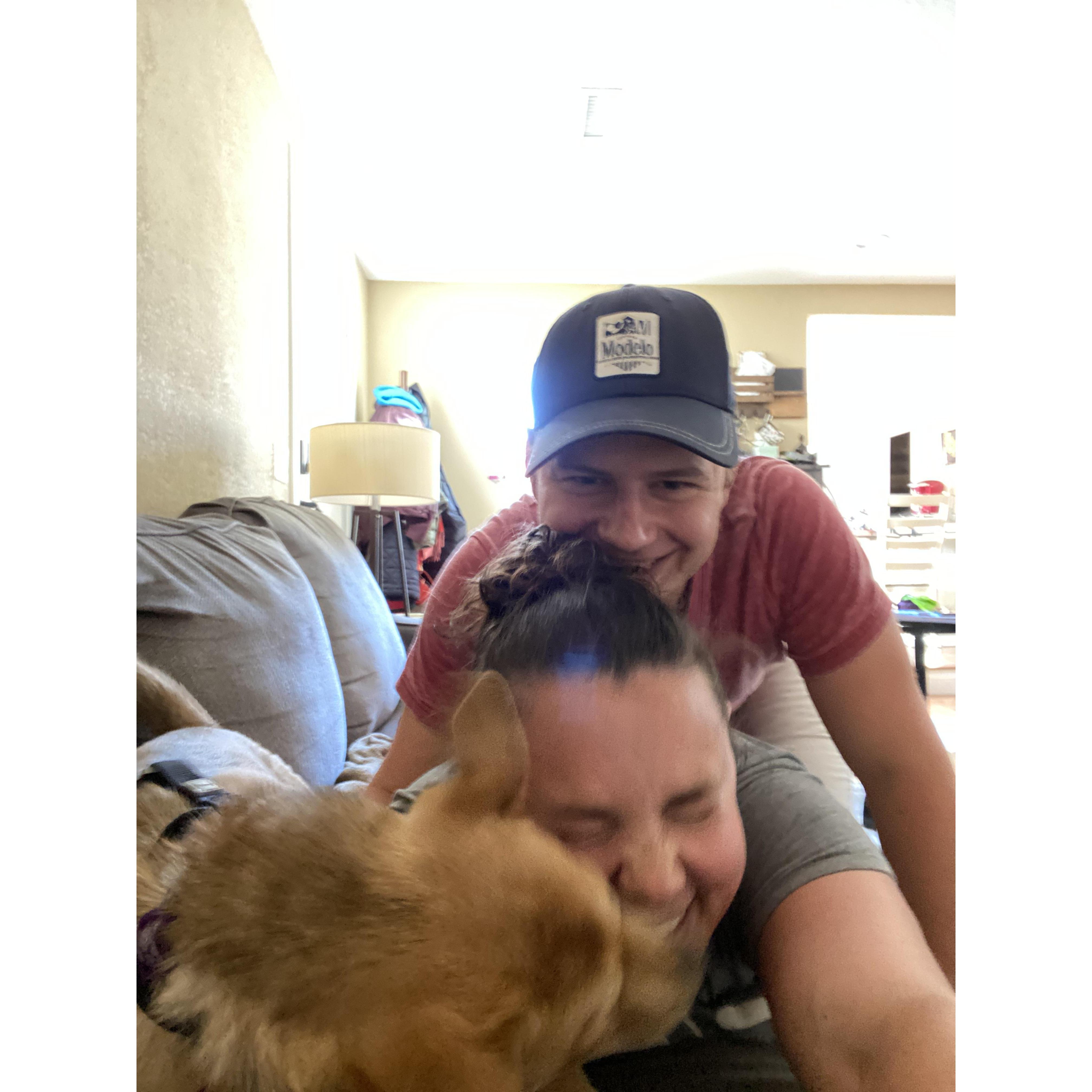 Attempting a family photo with a puppy