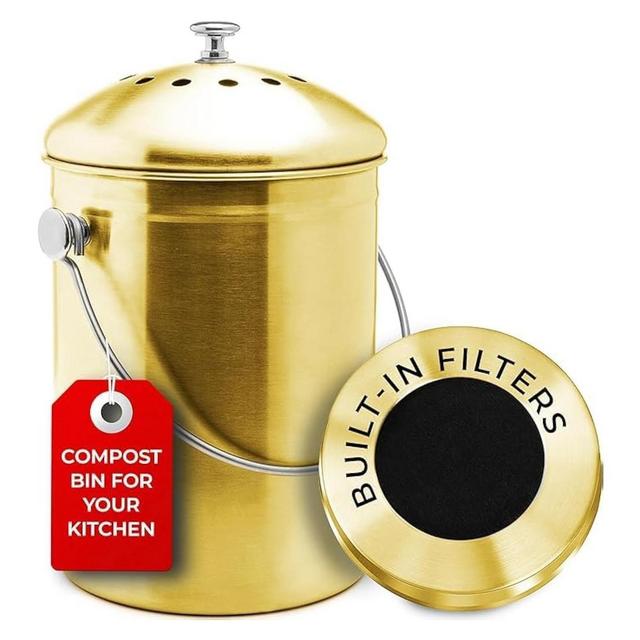 EPICA 1.3 Gallon Stainless Steel Odorless Countertop Compost Bin w/Carbon Filters