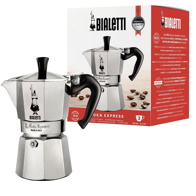 Bialetti Moka Express Iconic Italian Stovetop Espresso Maker (Silver, 3 Cups)